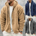 Plush Hooded Jacket Men's Autumn And Winter Fleece Double-sided Wear Warm Coat With Zipper Loose Casual Jacket