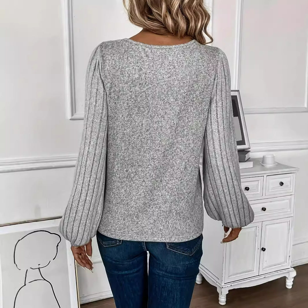 Drop Shoulder Thread Lace Collar Pullover