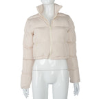 Long-sleeved Stand Collar Zipper Bread Cotton Coat With Drawstring Design