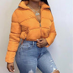 Long-sleeved Stand Collar Zipper Bread Cotton Coat With Drawstring Design