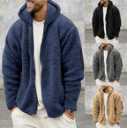 Plush Hooded Jacket Men's Autumn And Winter Fleece Double-sided Wear Warm Coat With Zipper Loose Casual Jacket