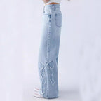 Straight Trousers Embroidered Side Frayed Butterfly Jeans Street Design Baggy Pants