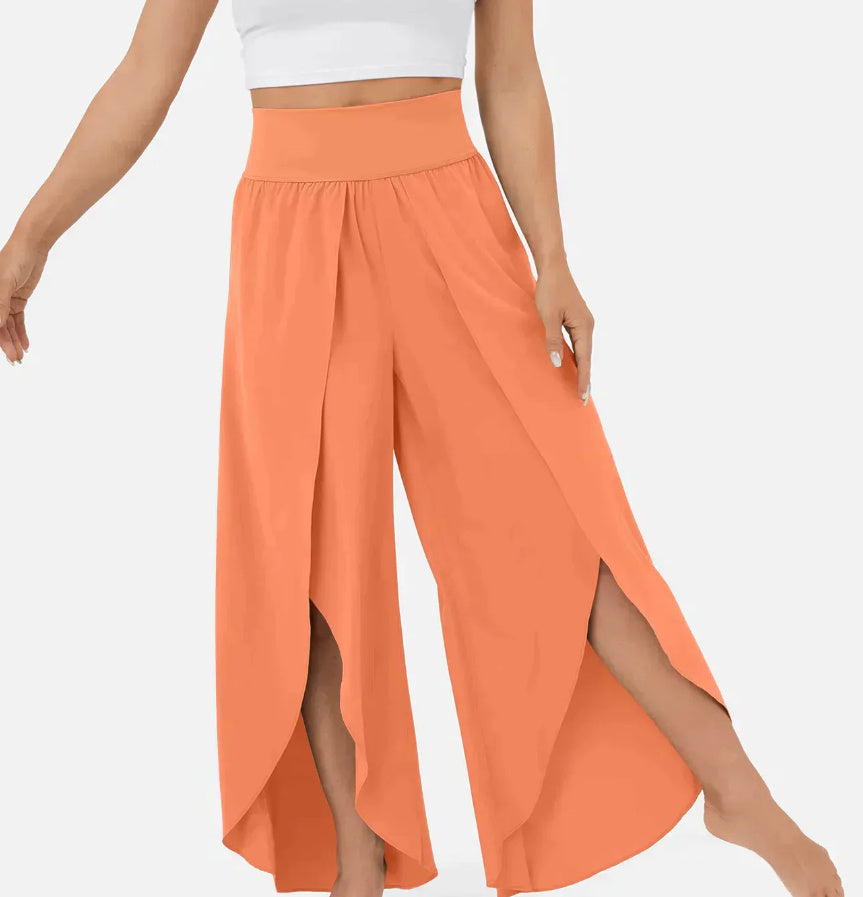 Loose Split Yoga Pants Summer Elastic High Waist Wide Leg Trousers