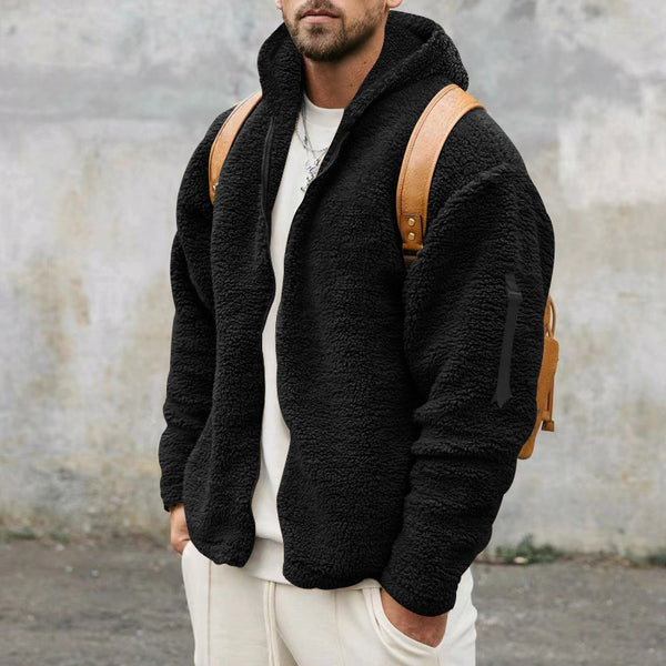 Plush Hooded Jacket Men's Autumn And Winter Fleece Double-sided Wear Warm Coat With Zipper Loose Casual Jacket