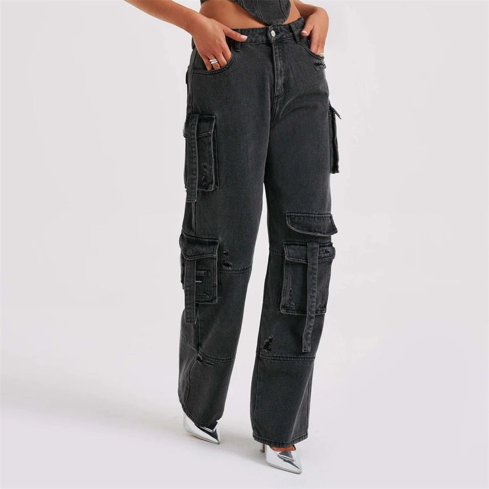 Suit Low Waist Three-dimensional Tube Top And Pocket Stitching Jeans Pants
