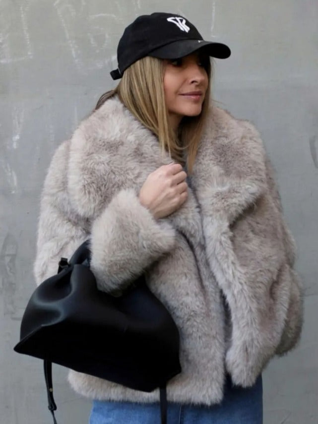 Winter Plush Coat Fashion Thicken Lapel Outwear Casual Long Sleeve Tops