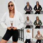 Fashion Zipper Hooded Drawstring Solid Color Short Long Sleeve Sweater
