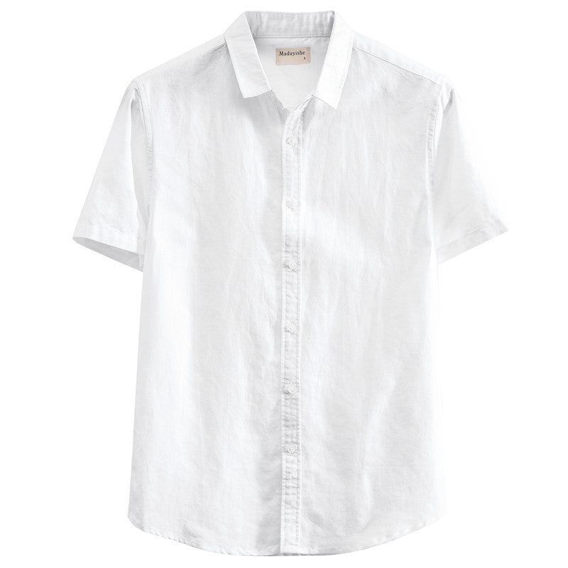 Summer Japanese Casual Square Collar Linen Short Sleeve Shirt