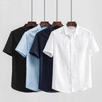 Summer Japanese Casual Square Collar Linen Short Sleeve Shirt