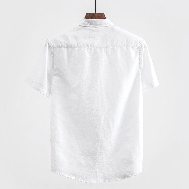 Summer Japanese Casual Square Collar Linen Short Sleeve Shirt