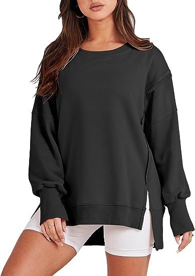 Solid Oversized Sweatshirt Crew Neck Long Sleeve Pullover Hoodies Tops