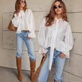 Bell Sleeve Loose Lace-up Fashion Shirt Design Sense