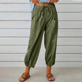 Drawstring Tie Pants Spring Summer Cotton And Linen Trousers With Pockets Button
