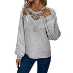 Drop Shoulder Thread Lace Collar Pullover