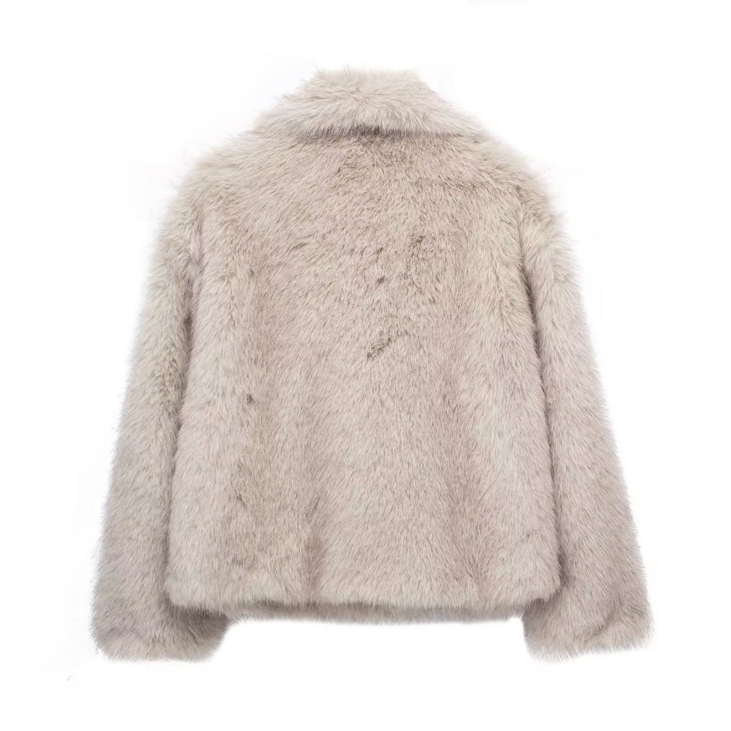 Winter Plush Coat Fashion Thicken Lapel Outwear Casual Long Sleeve Tops