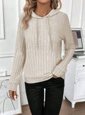 Casual Rib Sunken Stripe Pullover Hooded Long Sleeves Sweater