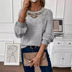 Drop Shoulder Thread Lace Collar Pullover