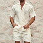 Men Tracksuits Summer Fashion Solid Loose Casual Two Pieces Lapel Button Shirt Shorts Beach Holiday All-match Outfits Male