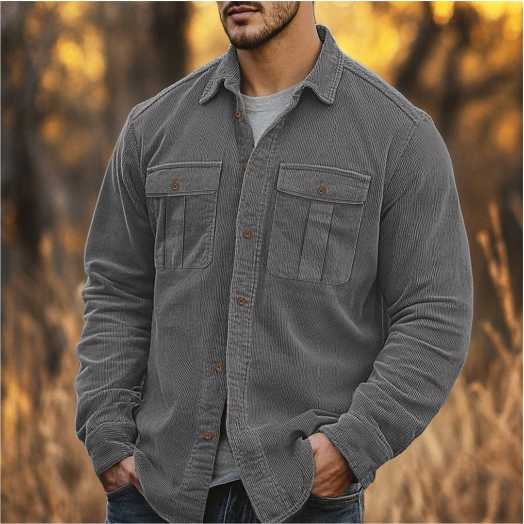Men's Casual Outdoor Retro Light Core Velvet Solid Color Shirt