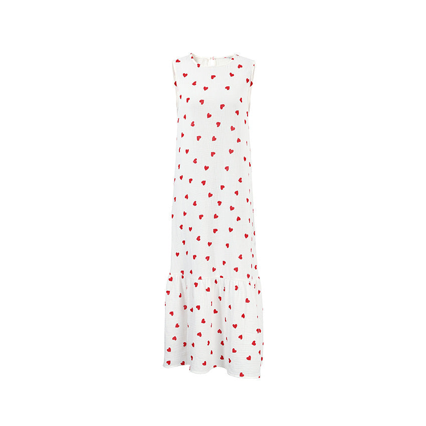 Heart Printing Cotton Sling Loose Long Dress