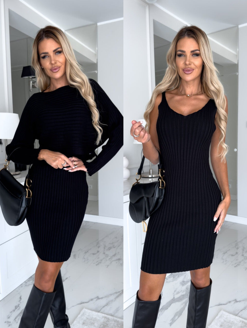 Long-sleeved Top And Tight Suspender Skirt