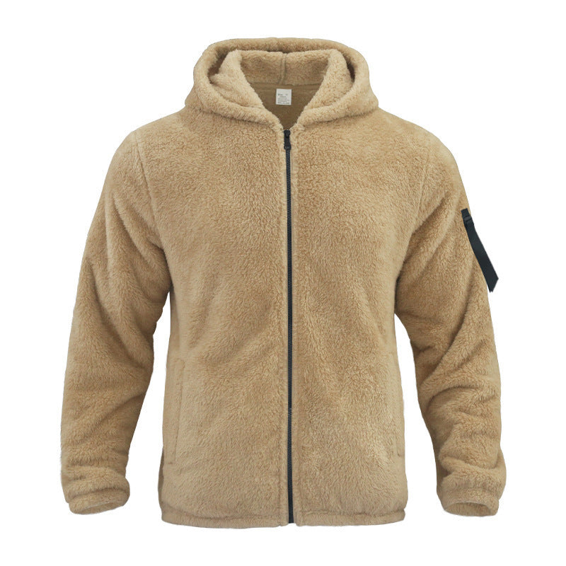 Plush Hooded Jacket Men's Autumn And Winter Fleece Double-sided Wear Warm Coat With Zipper Loose Casual Jacket