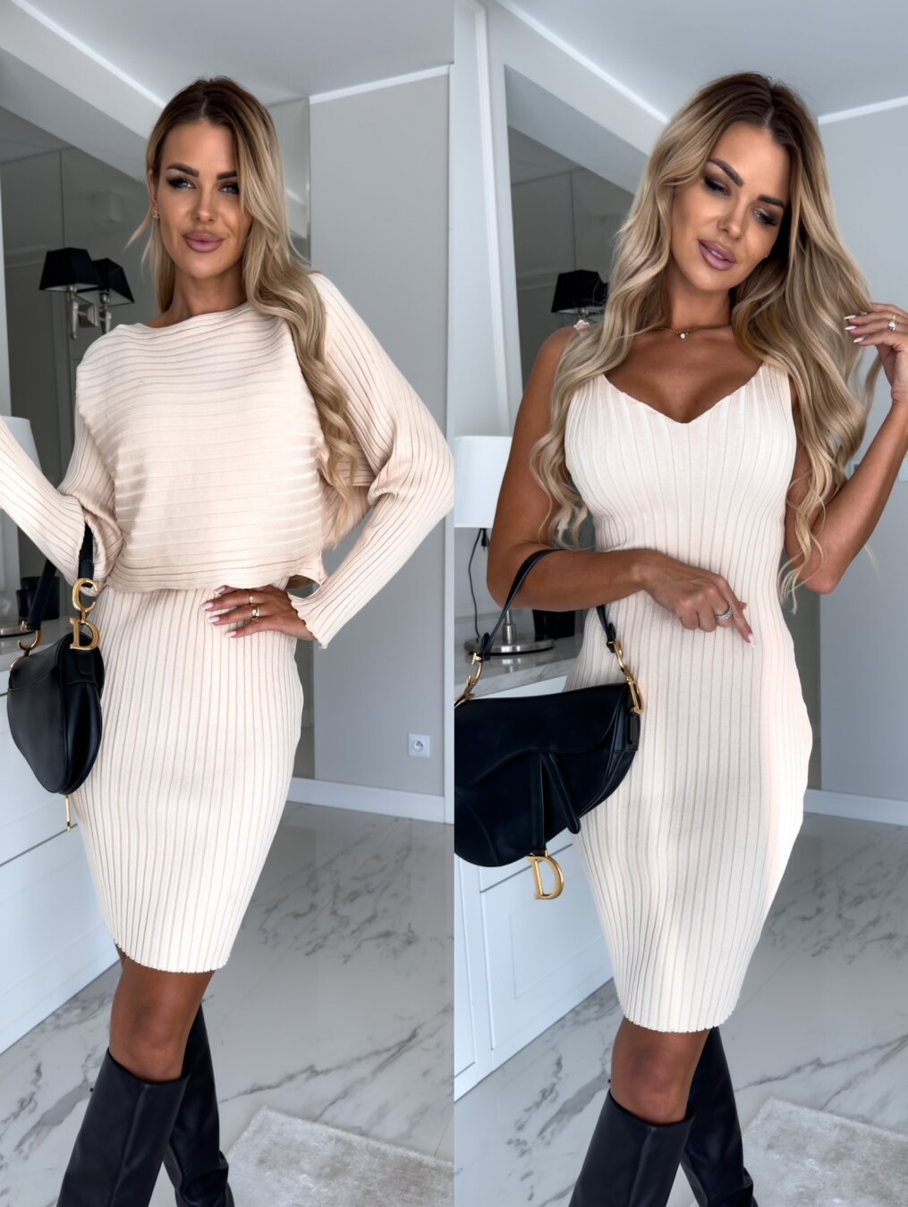 Long-sleeved Top And Tight Suspender Skirt