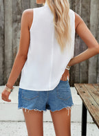 Fashion Sleeveless Top Summer Elegant Pleated Design Shirt
