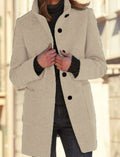 Fashion Stand Collar Woolen Coat With Pockets Fall Winter Casual Button Outwear