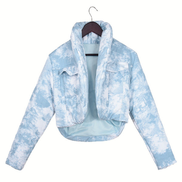 Quilted Scarf Stand Collar Pocket Long Sleeve Blooming Cotton-padded Coat