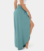 Loose Split Yoga Pants Summer Elastic High Waist Wide Leg Trousers